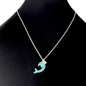 Claire's Turquoise Dolphin Pendant Necklace- Sterling Silver Chain Beach Jewelry